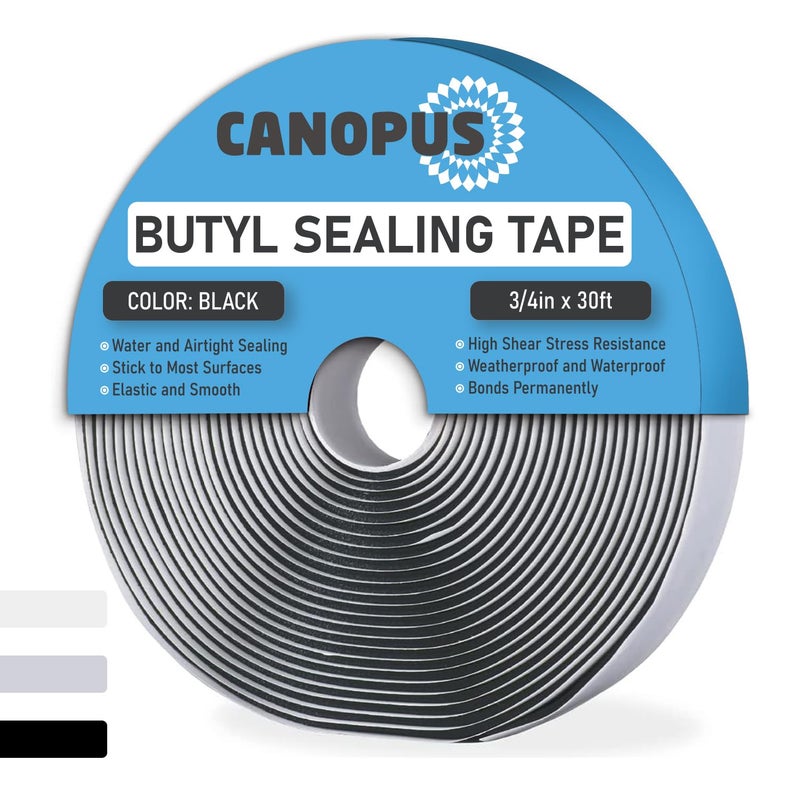 CANOPUS Butyl Seal Tape, Black, 1/8-in x 3/4-in x 30-ft, Heavy Duty, Waterproof Sealant Putty Tape, Rubber Tape to Seal RV, Boat, Home Pipes and Car Windows Leaks - Image 1